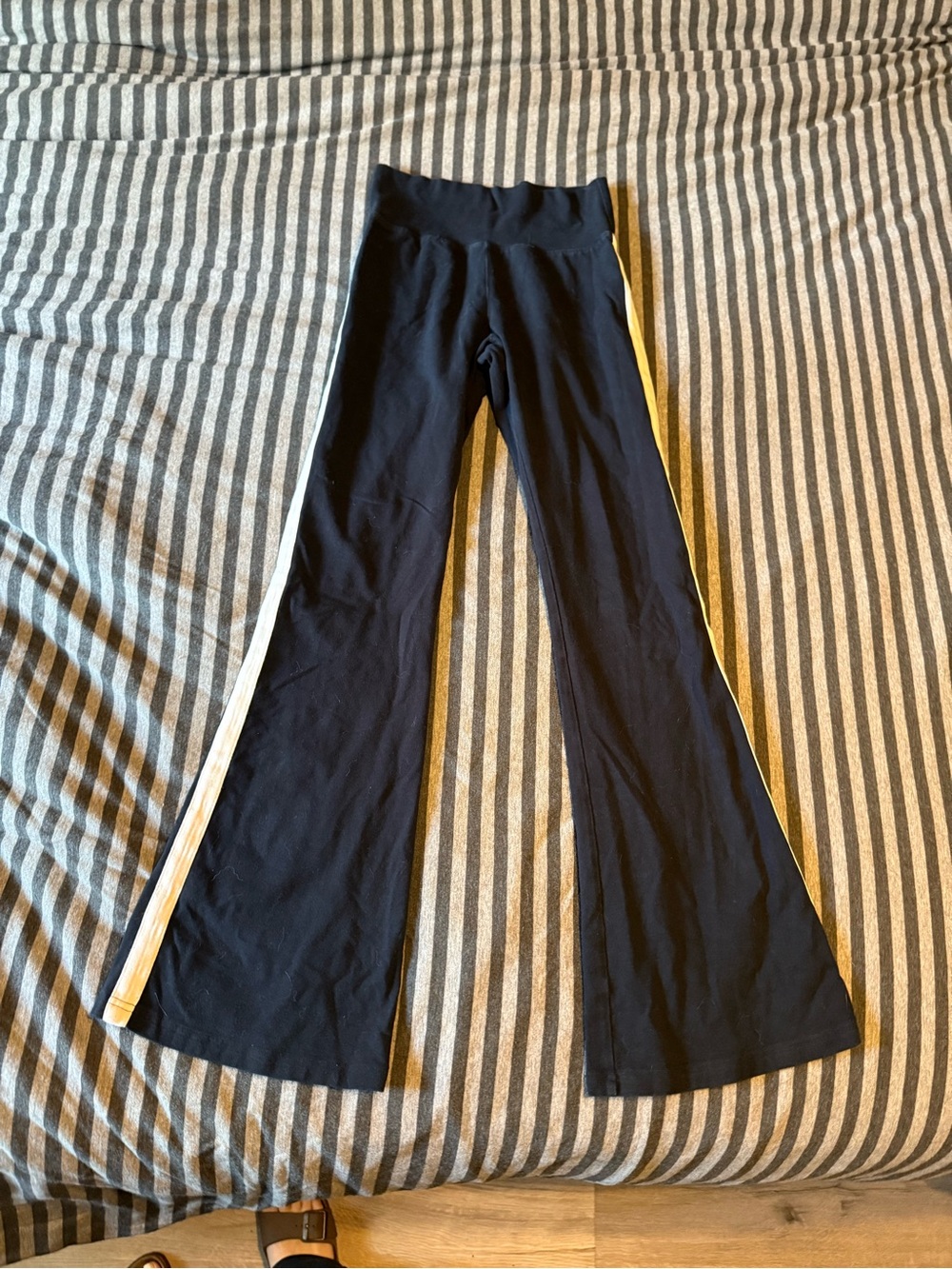 Brandy Melville navy Flare Leggings with Cream Side Stripe